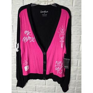 TORRID Love Sick Cardigan Women's size 1 (14-16) 1X Black Pink Soft Graffiti NWT